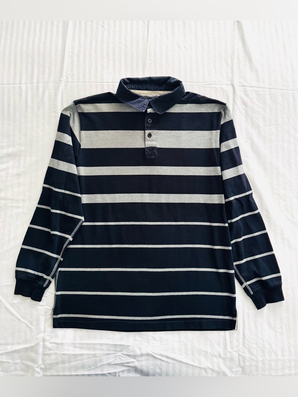 90s Styles Navy & Gray Striped Polo M